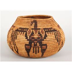 Superb California Basket Decorated with Condorsl 7" D. 4 1/2" H.