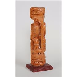 Northwest Coast Three Figures Totem Carved by Raymond Williams 12 3/4" H. 4" W.  Good Condition