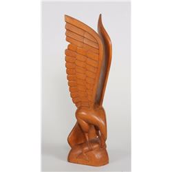 Nuu-chah-nulth Totem Carved with Eagle and Salmon by Ronnie George - Kuper Island, B.C. 12" H. 3 3/4