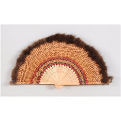 Haida Basketry Fan with Fur Trim 16" W. 8" H.  Good Condition NOT ALLOWED TO SHIP OUTSIDE CANADA