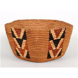Thompson River Basket with Imbricated Geometric Design and Pentagon Shape 12" W. 5 3/4" H.  Good Con