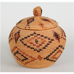 Lillooet Knob Top Nut Basket with Diamond Imbricated Design - Estate of Alfred Higens Barber, Indian