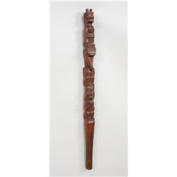 Coast Salish Talking Stick Carved with Four Figures and Inscribed "Alex Julian Squamish Indian Carve