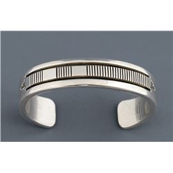 Navajo Silver Bracelet with Incised Design by Bruce Morgan 122 GMS 6 1/4" L. 5/8" W. 1 1/2" Gap  Goo