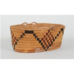 Salish Open Basket with Chevron Design 12" L. 8 1/2" W. 5" H.  Good Condition