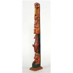Tlingit Totem Carved with Oyster Catcher, Bears and Killer Whale 19 1/2" H.  Good Condition