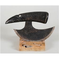 Inuit Ulu with Steel Blade and Carved Eagle Form Horn Handle 7" L. 4 1/2" W.  Good Condition