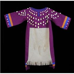 Plains Child's Doeskin and Wool Dress Decorated with Cowry Shells  Good Condition