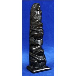 Haida Argillite Totem Carved with Eagle, Bear and Beaver Attributed to John Cross 8 3/4" H. 2 5/8" W