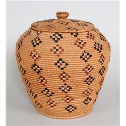 Lillooet Knob Top Storage Basket with Diamond Imbricated Design - Estate of Alfred Higens Barber, In