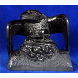 Lionel Samuels Argillite Carving of the Haida Creation Legend 10" L. 8 1/2" H. 6" Deep  Fine Conditi