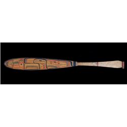 Heiltsuk Carved Paddle with Painted Design Attributed to Captain Carpenter ca. 1900  54  L. 5 3/4  W