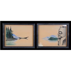Two Pat McGuire Original Landscape Paintings 1967  10"x 12 3/4" Framed  Good Condition