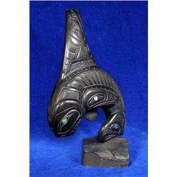 Lionel Samuels Argillite Carving of a Killer Whale 13 1/2" H. 8" W.  Fine Condition