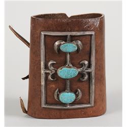 Navajo Tufa Cast Silver and Turquoise Ketoh 4 1/2" W.  Good Condition