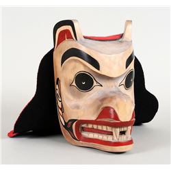 Alder Bear Mask Carved by Gary Leon with Blanket Applique Work 11 1/2" H. 7 3/4" W.  Good Condition