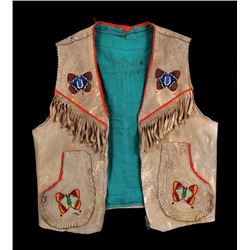 Beaded Vest with Butterfly Design and Trade Cloth ca. 1920's, Ladies Size M  Good Condition