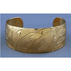 Northwest Coast 14K Gold Bracelet with Incised Thunderbird Design by John Lancaster 36.4 GMS 6 1/4" 
