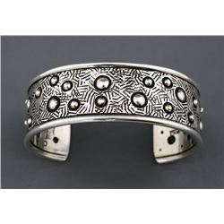 Navajo Silver Bracelet by Cody Sanderson 87 GMS 6 1/4" L. 1" W. 1 1/2" Gap  Good Condition