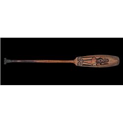 Tlingit Carved Paddle with Painted Killer Whale Design and Stitched Native Addition 60" L. 7" W.  Fa