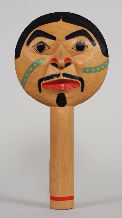 Coast Salish Carved Rattle with Frog and Moon Mask by Darren Yelton ...