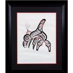 Bill Reid Silkscreen of a Killer Whale Given by Bill to Nelly Cross - Skidegate, B.C. - Signed in Pe