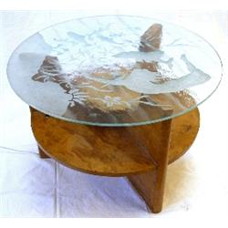 Table with lightning and etched glass, elm, H