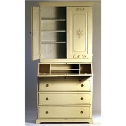 Bureau cabinet, two pieces, painted pine, 180