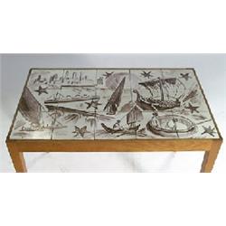Table with marquetry "Europe", marked Mjölby