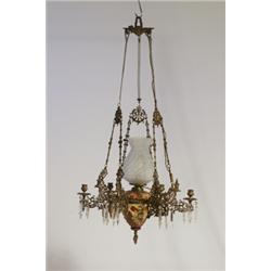 Maiolica ceiling oil lamp, 6 candle arms, 18/
