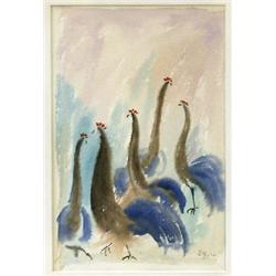 Watercolour, Åke Holm, "Roosters", 29x19, sig