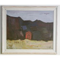 Oil on panel, Ivan Jordell, "Skjulet vid berg