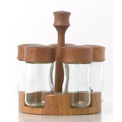 Spice set, teak/glass, c 1960, H 17.