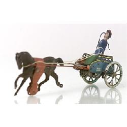 Horse with waggon, tinplate, clockwork, 18/19