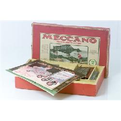 Meccano, box with various pieces.