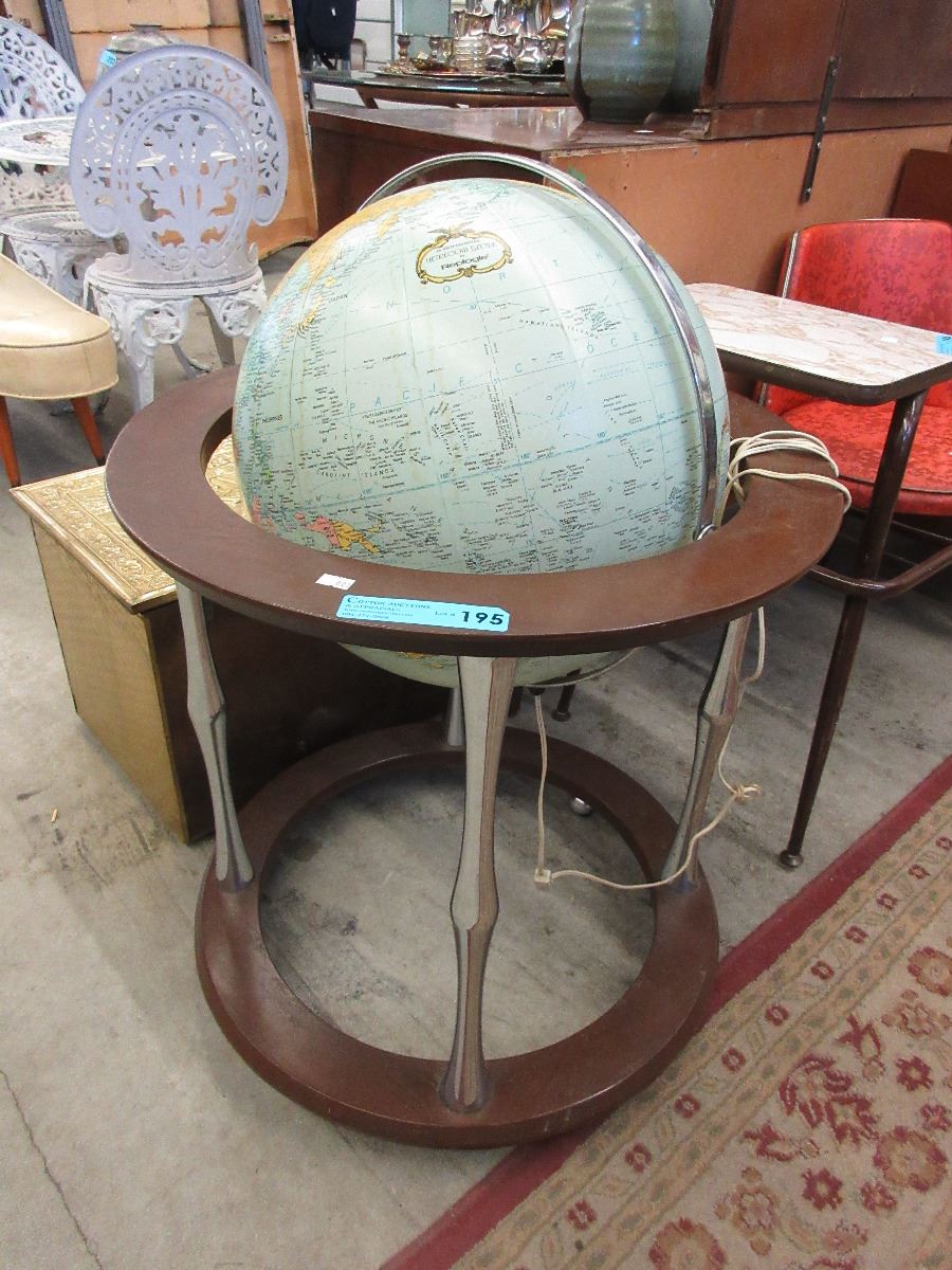 Vintage 16" illuminated globe on rolling stand