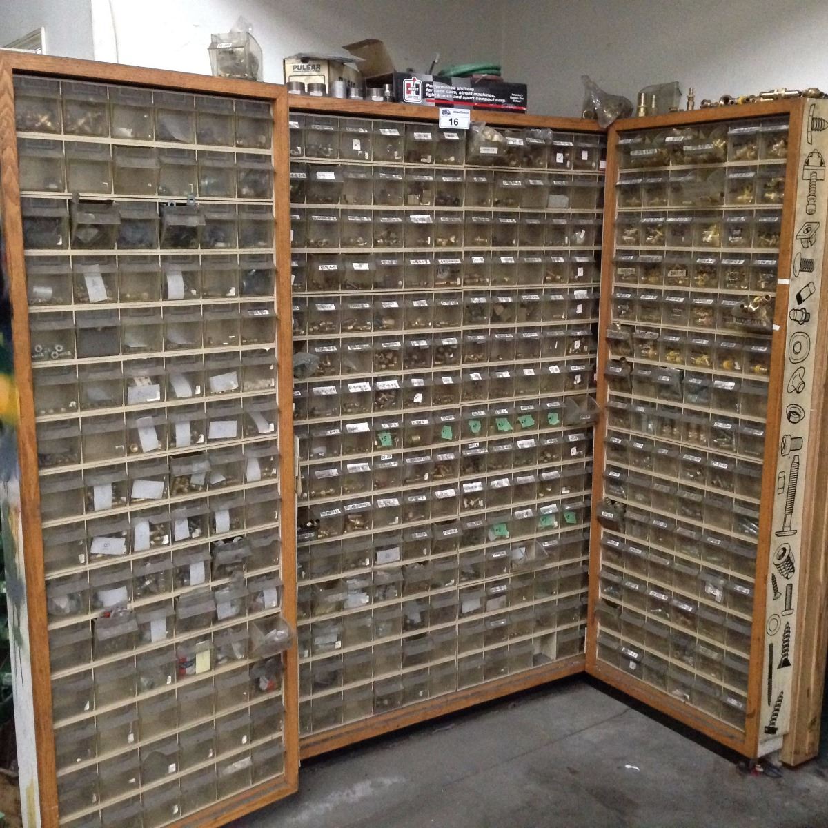 PARTS INVENTORY, 3 LARGE BIN RACKS WITH CONTENTS