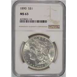 1890 MORGAN SILVER DOLLAR,  NGC MS-63