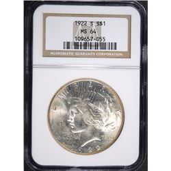1922-S PEACE DOLLAR NGC MS-64