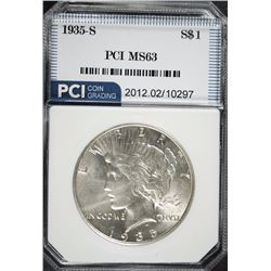 1935-S PEACE SILVER DOLLAR, PCI CHOICE BU