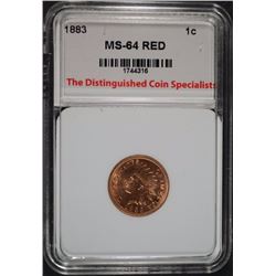 1883 INDIAN HEAD CENT, TDCS GRADED CHOICE/GEM BU RED