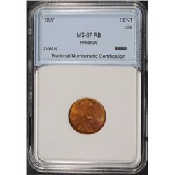 1927 LINCOLN CENT, NNC GRADED SUPERB GEM R&B