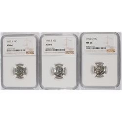 ( 3 ) 1955-S ROOSEVELT DIMES, NGC MS-66