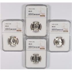 ( 2 ) 1951-D & ( 2 ) 1954-S WASHINGTON QUARTERS, NGC MS-65