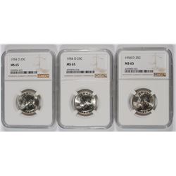 ( 3 ) 1954-D WASHINGTON QUARTERS, NGC MS-65