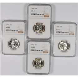 ( 4 ) 1956 WASHINGTON QUARTERS, NGC MS-65