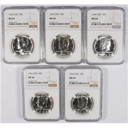 5 - 1966 KENNEDY HALF DOLLARS - SMS NGC MS66