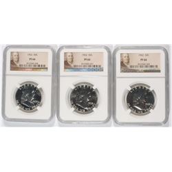 LOT OF ( 3 ) 1962 FRANKLIN HALF DOLLARS, NGC PROOF-66