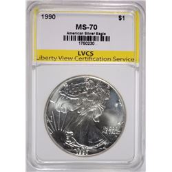1990 AMERICAN SILVER EAGLE, LVCS PERFECT GEM BU