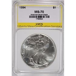 1994 AMERICAN SILVER EAGLE, LVCS PERFECT GEM BU